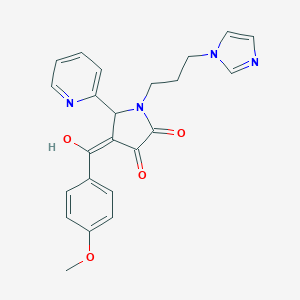 molecular formula C23H22N4O4 B384878 (4E)-4-[hydroxy-(4-methoxyphenyl)methylidene]-1-(3-imidazol-1-ylpropyl)-5-pyridin-2-ylpyrrolidine-2,3-dione CAS No. 618878-56-1