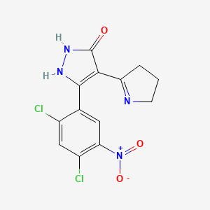 molecular formula C13H10Cl2N4O3 B3848851 5-(2,4-dichloro-5-nitrophenyl)-4-(2-pyrrolidinylidene)-2,4-dihydro-3H-pyrazol-3-one 
