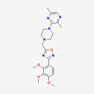 molecular formula C22H28N6O4 B3848899 2,5-dimethyl-3-(4-{[3-(2,3,4-trimethoxyphenyl)-1,2,4-oxadiazol-5-yl]methyl}-1-piperazinyl)pyrazine 