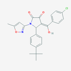 molecular formula C25H23ClN2O4 B384890 (4E)-5-(4-tert-butylphenyl)-4-[(4-chlorophenyl)-hydroxymethylidene]-1-(5-methyl-1,2-oxazol-3-yl)pyrrolidine-2,3-dione CAS No. 618875-38-0