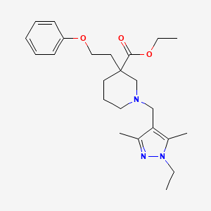 molecular formula C24H35N3O3 B3848922 ethyl 1-[(1-ethyl-3,5-dimethyl-1H-pyrazol-4-yl)methyl]-3-(2-phenoxyethyl)-3-piperidinecarboxylate 