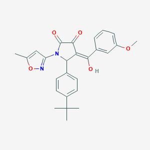 molecular formula C26H26N2O5 B384893 (4E)-5-(4-tert-butylphenyl)-4-[hydroxy-(3-methoxyphenyl)methylidene]-1-(5-methyl-1,2-oxazol-3-yl)pyrrolidine-2,3-dione CAS No. 618874-66-1