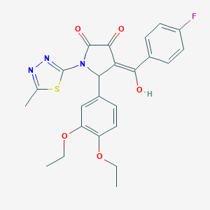 molecular formula C24H22FN3O5S B384901 5-(3,4-diethoxyphenyl)-4-(4-fluorobenzoyl)-3-hydroxy-1-(5-methyl-1,3,4-thiadiazol-2-yl)-1,5-dihydro-2H-pyrrol-2-one 