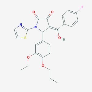 molecular formula C25H23FN2O5S B384906 5-(3-ethoxy-4-propoxyphenyl)-4-(4-fluorobenzoyl)-3-hydroxy-1-(1,3-thiazol-2-yl)-1,5-dihydro-2H-pyrrol-2-one 