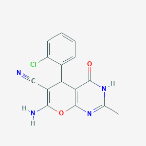 7-amino-5-(2-chlorophenyl)-2-methyl-4-oxo-3,5-dihydro-4H-pyrano[2,3-d]pyrimidine-6-carbonitrile