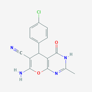 7-amino-5-(4-chlorophenyl)-2-methyl-4-oxo-3,5-dihydro-4H-pyrano[2,3-d]pyrimidine-6-carbonitrile