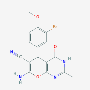 molecular formula C16H13BrN4O3 B3849154 7-amino-5-(3-bromo-4-methoxyphenyl)-2-methyl-4-oxo-3,5-dihydro-4H-pyrano[2,3-d]pyrimidine-6-carbonitrile 