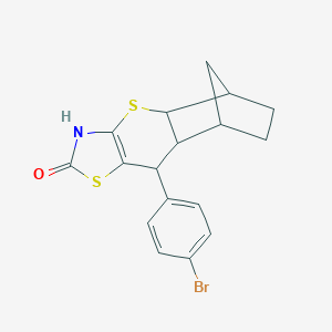molecular formula C17H16BrNOS2 B384954 9-(4-bromophenyl)-3,4a,5,6,7,8,8a,9-octahydro-2H-5,8-methanothiochromeno[2,3-d][1,3]thiazol-2-one CAS No. 1212262-03-7