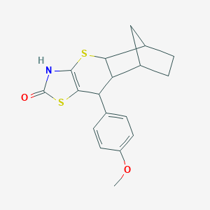 9-(4-methoxyphenyl)-3,4a,5,6,7,8,8a,9-octahydro-2H-5,8-methanothiochromeno[2,3-d][1,3]thiazol-2-one