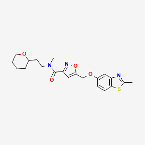 molecular formula C21H25N3O4S B3849571 N-methyl-5-{[(2-methyl-1,3-benzothiazol-5-yl)oxy]methyl}-N-[2-(tetrahydro-2H-pyran-2-yl)ethyl]-3-isoxazolecarboxamide 