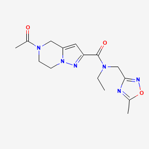 molecular formula C15H20N6O3 B3849654 5-acetyl-N-ethyl-N-[(5-methyl-1,2,4-oxadiazol-3-yl)methyl]-4,5,6,7-tetrahydropyrazolo[1,5-a]pyrazine-2-carboxamide 