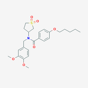 molecular formula C25H33NO6S B384983 N-[(3,4-dimethoxyphenyl)methyl]-N-(1,1-dioxothiolan-3-yl)-4-pentoxybenzamide CAS No. 578732-34-0