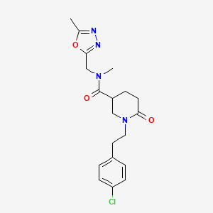 molecular formula C19H23ClN4O3 B3849913 1-[2-(4-chlorophenyl)ethyl]-N-methyl-N-[(5-methyl-1,3,4-oxadiazol-2-yl)methyl]-6-oxo-3-piperidinecarboxamide 