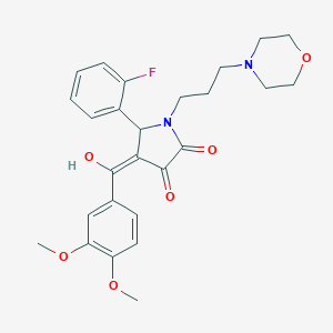 molecular formula C26H29FN2O6 B385003 (4E)-4-[(3,4-dimethoxyphenyl)-hydroxymethylidene]-5-(2-fluorophenyl)-1-(3-morpholin-4-ylpropyl)pyrrolidine-2,3-dione CAS No. 615276-05-6