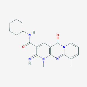 molecular formula C20H23N5O2 B385006 N-Cyclohexyl-6-imino-7,11-dimethyl-2-oxo-1,7,9-triazatricyclo[8.4.0.03,8]tetradeca-3(8),4,9,11,13-pentaene-5-carboxamide CAS No. 615273-52-4