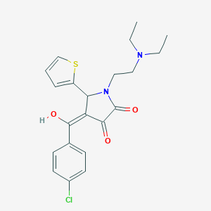 molecular formula C21H23ClN2O3S B385025 (E)-(4-chlorophenyl)-[1-[2-(diethylazaniumyl)ethyl]-4,5-dioxo-2-thiophen-2-ylpyrrolidin-3-ylidene]methanolate CAS No. 615271-87-9