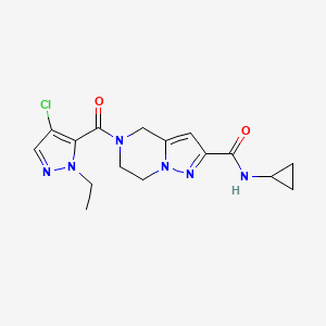 molecular formula C16H19ClN6O2 B3850399 5-[(4-chloro-1-ethyl-1H-pyrazol-5-yl)carbonyl]-N-cyclopropyl-4,5,6,7-tetrahydropyrazolo[1,5-a]pyrazine-2-carboxamide 