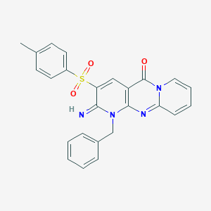 molecular formula C25H20N4O3S B385066 1-benzyl-2-imino-3-[(4-methylphenyl)sulfonyl]-1,2-dihydro-5H-dipyrido[1,2-a:2,3-d]pyrimidin-5-one CAS No. 369401-45-6