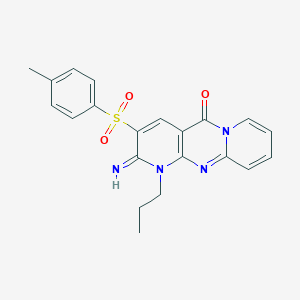 molecular formula C21H20N4O3S B385067 2-imino-3-[(4-methylphenyl)sulfonyl]-1-propyl-1,2-dihydro-5H-dipyrido[1,2-a:2,3-d]pyrimidin-5-one CAS No. 606958-44-5