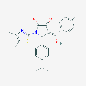 molecular formula C26H26N2O3S B385074 (4E)-1-(4,5-dimethyl-1,3-thiazol-2-yl)-4-[hydroxy-(4-methylphenyl)methylidene]-5-(4-propan-2-ylphenyl)pyrrolidine-2,3-dione CAS No. 615274-54-9