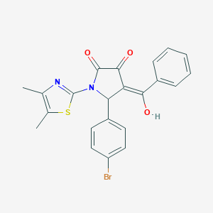 molecular formula C22H17BrN2O3S B385077 (4E)-5-(4-bromophenyl)-1-(4,5-dimethyl-1,3-thiazol-2-yl)-4-[hydroxy(phenyl)methylidene]pyrrolidine-2,3-dione CAS No. 615276-25-0