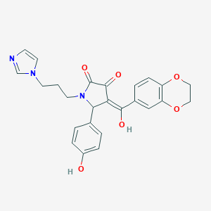 (4E)-4-[2,3-dihydro-1,4-benzodioxin-6-yl(hydroxy)methylidene]-5-(4-hydroxyphenyl)-1-(3-imidazol-1-ylpropyl)pyrrolidine-2,3-dione
