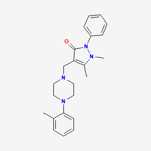 molecular formula C23H28N4O B3850985 1,5-dimethyl-4-{[4-(2-methylphenyl)-1-piperazinyl]methyl}-2-phenyl-1,2-dihydro-3H-pyrazol-3-one 
