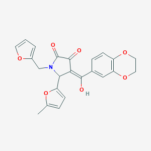 molecular formula C23H19NO7 B385110 (4E)-4-[2,3-dihydro-1,4-benzodioxin-6-yl(hydroxy)methylidene]-1-(furan-2-ylmethyl)-5-(5-methylfuran-2-yl)pyrrolidine-2,3-dione CAS No. 577762-42-6
