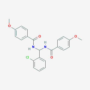 molecular formula C23H21ClN2O4 B385111 N-{(2-chlorophenyl)[(4-methoxybenzoyl)amino]methyl}-4-methoxybenzamide 