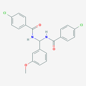 molecular formula C22H18Cl2N2O3 B385114 4-chloro-N-[[(4-chlorobenzoyl)amino](3-methoxyphenyl)methyl]benzamide 