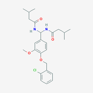 molecular formula C25H33ClN2O4 B385119 N-{{4-[(2-chlorobenzyl)oxy]-3-methoxyphenyl}[(3-methylbutanoyl)amino]methyl}-3-methylbutanamide 