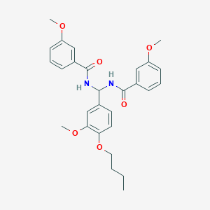 molecular formula C28H32N2O6 B385121 N-{(4-butoxy-3-methoxyphenyl)[(3-methoxybenzoyl)amino]methyl}-3-methoxybenzamide 