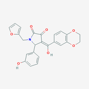molecular formula C24H19NO7 B385125 (4E)-4-[2,3-dihydro-1,4-benzodioxin-6-yl(hydroxy)methylidene]-1-(furan-2-ylmethyl)-5-(3-hydroxyphenyl)pyrrolidine-2,3-dione CAS No. 620565-72-2