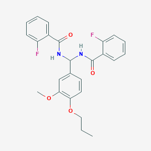 2-fluoro-N-[[(2-fluorobenzoyl)amino](3-methoxy-4-propoxyphenyl)methyl]benzamide