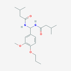 molecular formula C21H34N2O4 B385135 N-{(3-methoxy-4-propoxyphenyl)[(3-methylbutanoyl)amino]methyl}-3-methylbutanamide 