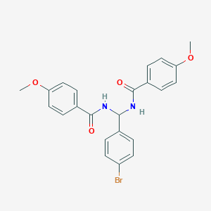 molecular formula C23H21BrN2O4 B385140 N-{(4-bromophenyl)[(4-methoxybenzoyl)amino]methyl}-4-methoxybenzamide 