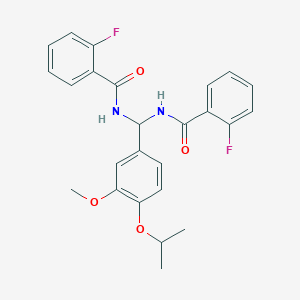 molecular formula C25H24F2N2O4 B385141 2-fluoro-N-[[(2-fluorobenzoyl)amino](4-isopropoxy-3-methoxyphenyl)methyl]benzamide 