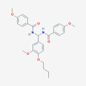 molecular formula C28H32N2O6 B385144 N-{(4-butoxy-3-methoxyphenyl)[(4-methoxybenzoyl)amino]methyl}-4-methoxybenzamide 