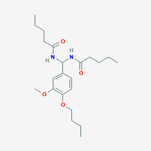 molecular formula C22H36N2O4 B385145 N-[(4-butoxy-3-methoxyphenyl)(pentanoylamino)methyl]pentanamide 