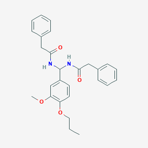 molecular formula C27H30N2O4 B385167 N-{(3-methoxy-4-propoxyphenyl)[(phenylacetyl)amino]methyl}-2-phenylacetamide 