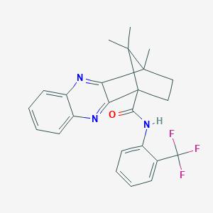 molecular formula C24H22F3N3O B385169 12,15,15-Trimethyl-N-[2-(trifluoromethyl)phenyl]-3,10-diazatetracyclo[10.2.1.02,11.04,9]pentadeca-2,4,6,8,10-pentaene-1-carboxamide CAS No. 622365-70-2