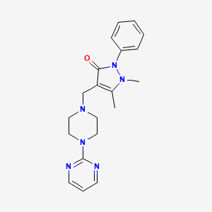 molecular formula C20H24N6O B3851890 1,5-dimethyl-2-phenyl-4-{[4-(2-pyrimidinyl)-1-piperazinyl]methyl}-1,2-dihydro-3H-pyrazol-3-one 
