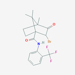 molecular formula C18H19BrF3NO2 B385215 2-bromo-4,7,7-trimethyl-3-oxo-N-[2-(trifluoromethyl)phenyl]bicyclo[2.2.1]heptane-1-carboxamide 
