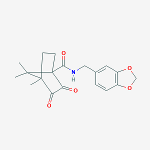 molecular formula C19H21NO5 B385229 N-(1,3-benzodioxol-5-ylmethyl)-4,7,7-trimethyl-2,3-dioxobicyclo[2.2.1]heptane-1-carboxamide CAS No. 622355-63-9