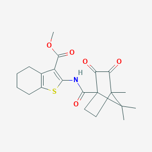 molecular formula C21H25NO5S B385244 Methyl 2-{[(4,7,7-trimethyl-2,3-dioxobicyclo[2.2.1]hept-1-yl)carbonyl]amino}-4,5,6,7-tetrahydro-1-benzothiophene-3-carboxylate CAS No. 573931-83-6