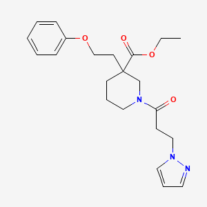 molecular formula C22H29N3O4 B3852541 ethyl 3-(2-phenoxyethyl)-1-[3-(1H-pyrazol-1-yl)propanoyl]-3-piperidinecarboxylate 