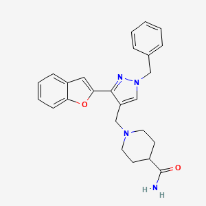 molecular formula C25H26N4O2 B3852544 1-{[3-(1-benzofuran-2-yl)-1-benzyl-1H-pyrazol-4-yl]methyl}-4-piperidinecarboxamide 