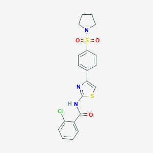 molecular formula C20H18ClN3O3S2 B385257 2-chloro-N-{4-[4-(1-pyrrolidinylsulfonyl)phenyl]-1,3-thiazol-2-yl}benzamide 