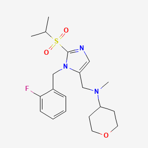 molecular formula C20H28FN3O3S B3852599 N-{[1-(2-fluorobenzyl)-2-(isopropylsulfonyl)-1H-imidazol-5-yl]methyl}-N-methyltetrahydro-2H-pyran-4-amine 