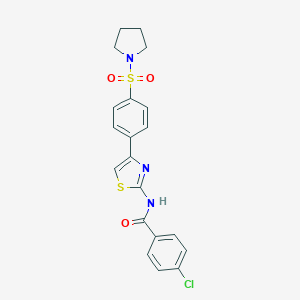 molecular formula C20H18ClN3O3S2 B385261 4-chloro-N-{4-[4-(1-pyrrolidinylsulfonyl)phenyl]-1,3-thiazol-2-yl}benzamide 